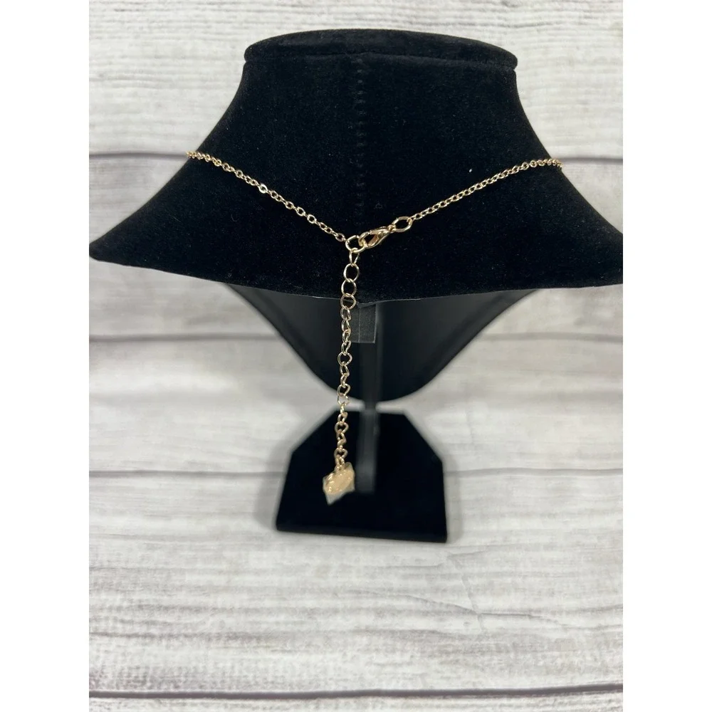 Vince Camuto‎ Gold Tone Blue Crystal Bar Pendant Necklace 20.5